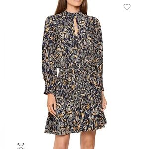 REISS Lilia Feather Printed Open Back Long Sleeve Dress BNWTS $320